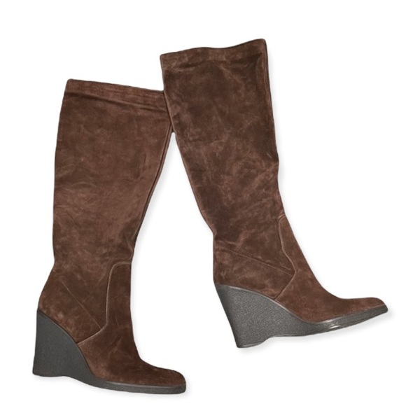 Calvin Klein brown leather boots size 8 wedge - Picture 1 of 8